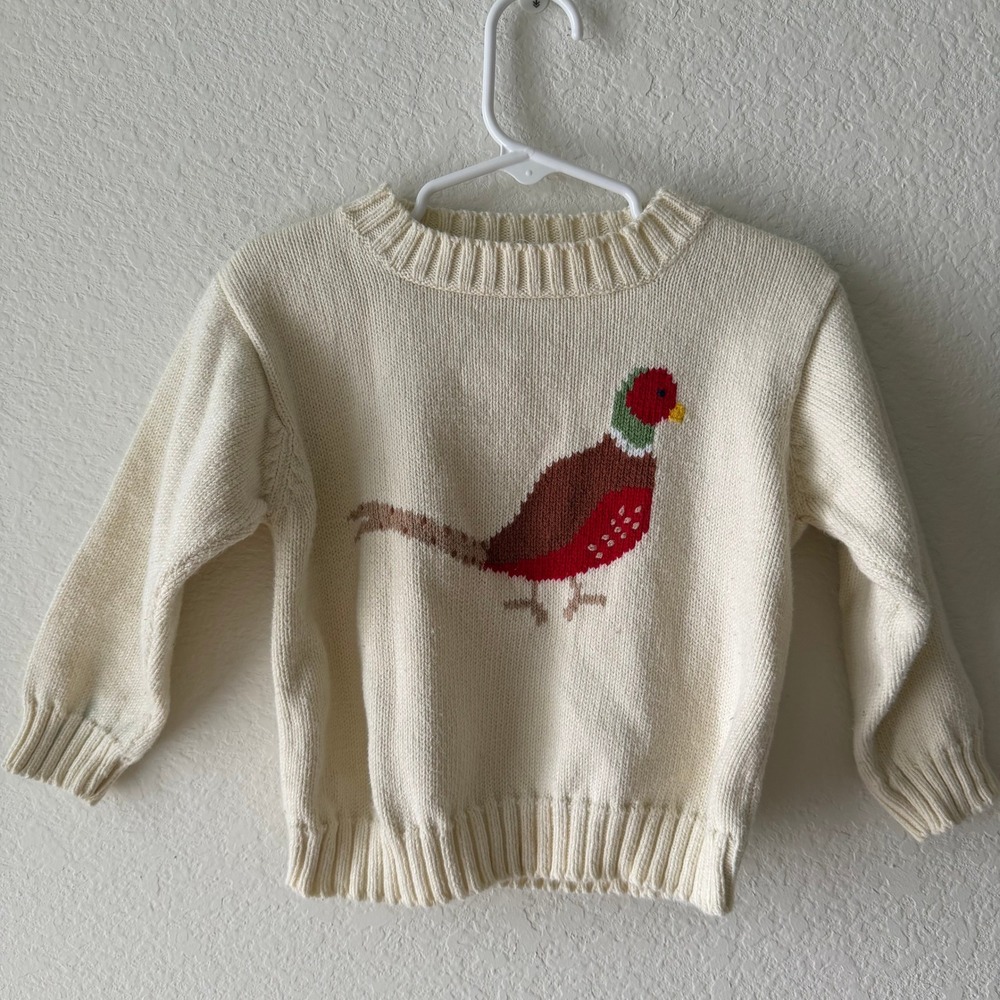 The Beaufort Bonnet Company Kids Pheasant Intarsia Knit Cotton Sweater Cream 2T